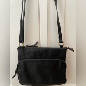 Mona B black leather classic crossbody bag purse adjustable strap